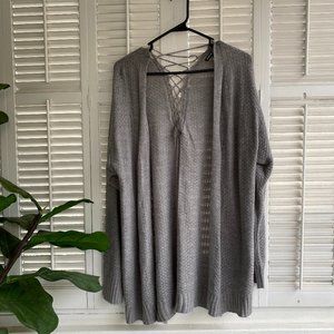 Moral Fiber Women’s Gray Sweater Open Knit Cardigan Long Sleeve Lace Bohemian 3x